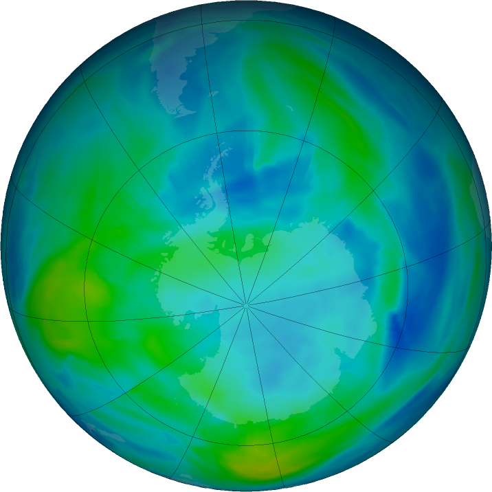 Antarctic ozone map for 07 May 2021